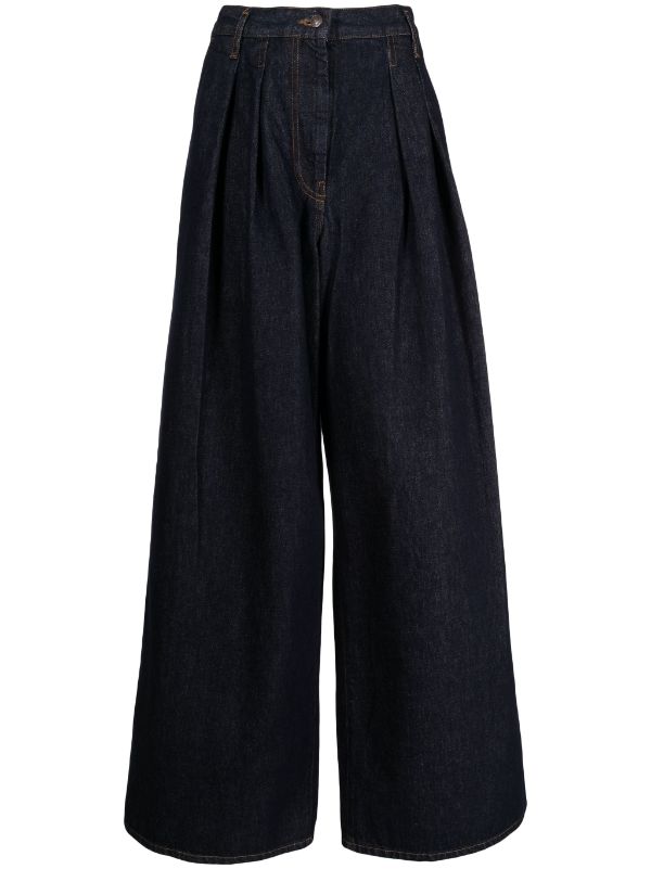 DRIES VAN NOTEN Women Pleated Indigo Washed Denim Pants