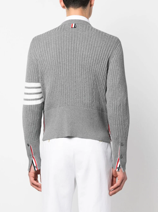 THOM BROWNE Men 4 Bar Ribbed Knit Round Neck Pullover