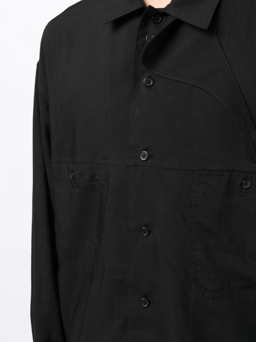 YOHJI YAMAMOTO POUR HOMME Men Chin Flap Open Collar Shirt