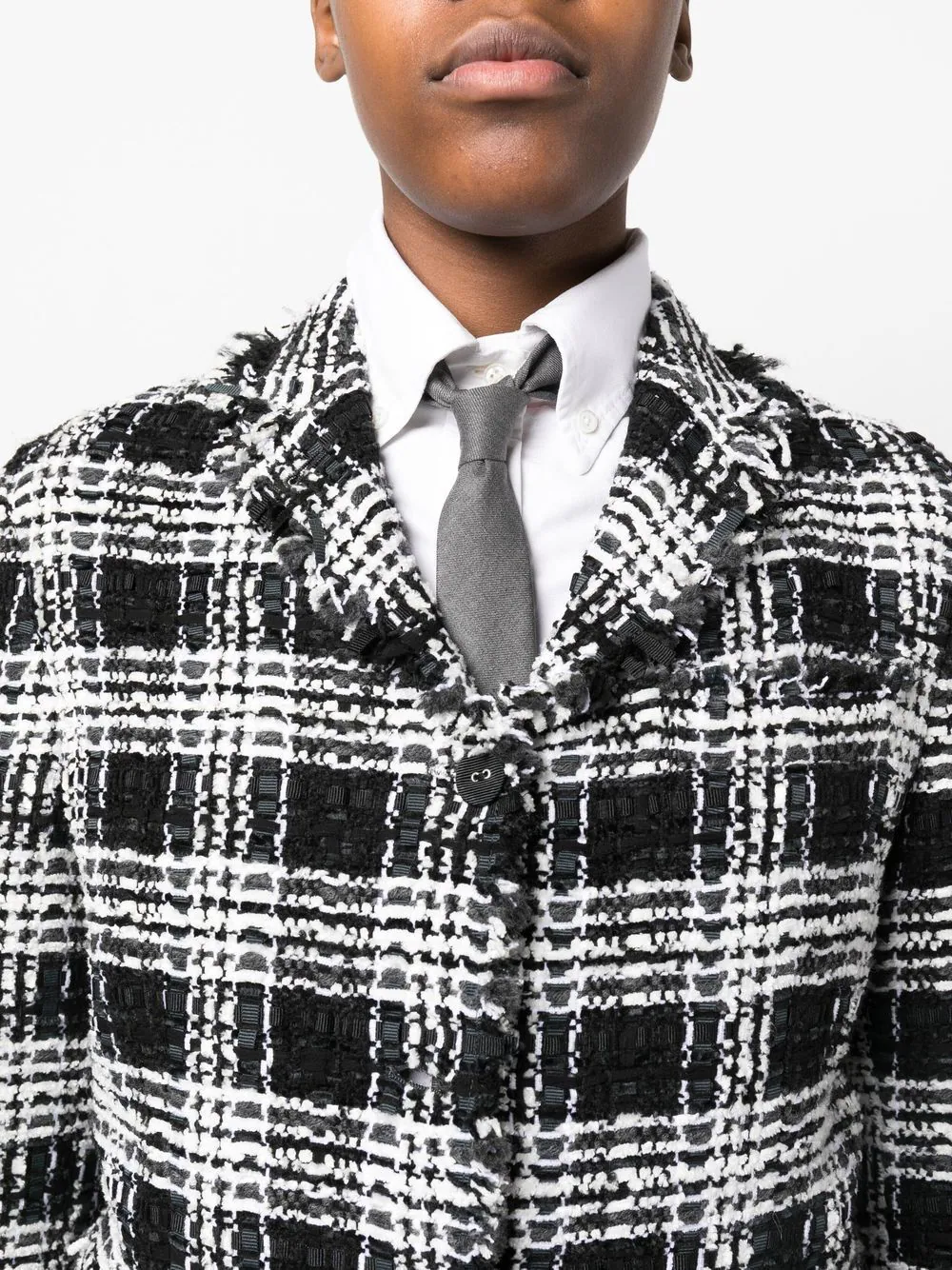 THOM BROWNE Women Classic Sportcoat W/ Fray Finishing In Pow Check Chenille Tweed