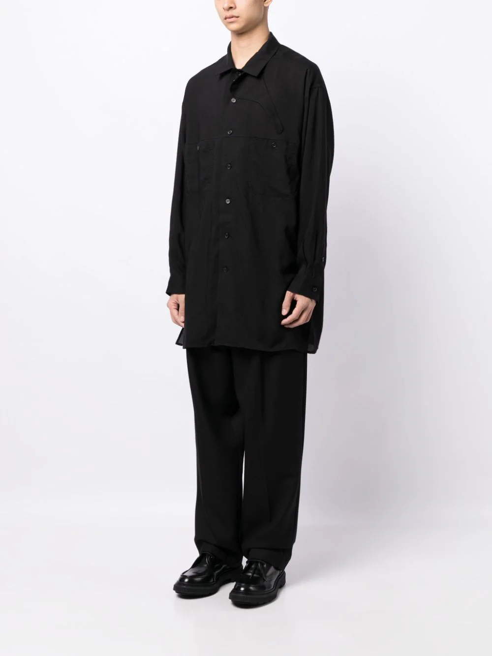 YOHJI YAMAMOTO POUR HOMME Men Chin Flap Open Collar Shirt