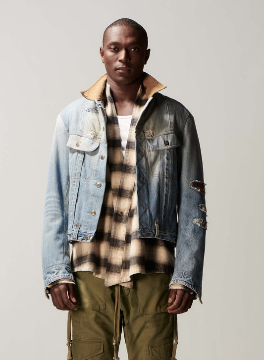 GREG LAUREN Men Vintage Denim Trucker Jacket