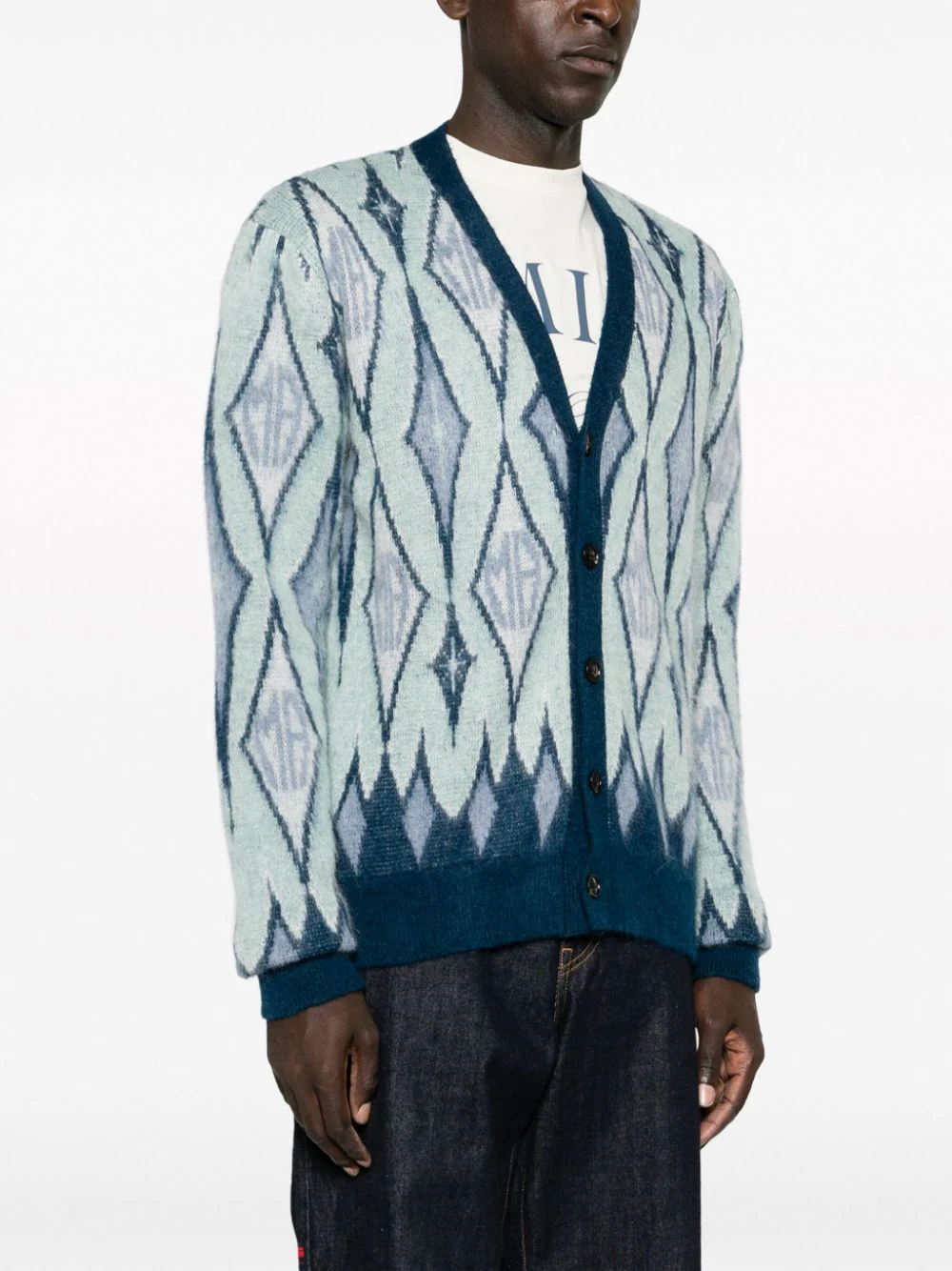 AMIRI Men Argyle Mohair Cardigan