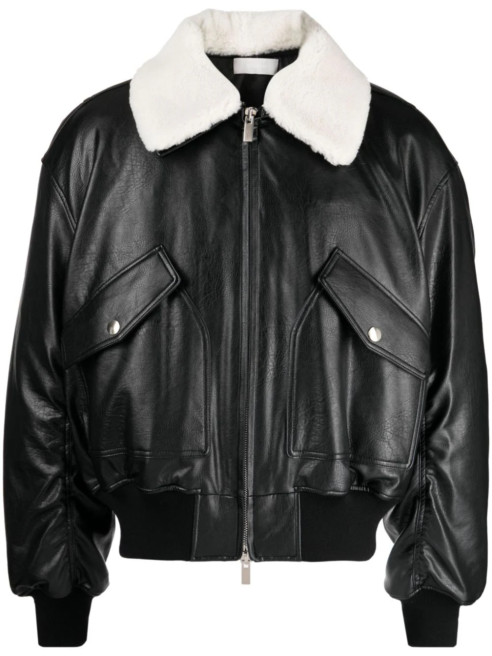 SYSTEM Men Fur Trimmed Leather Bomber