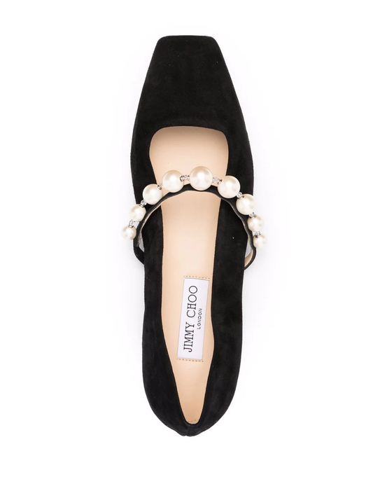 JIMMY CHOO Women Suede W/ Pearls Flat