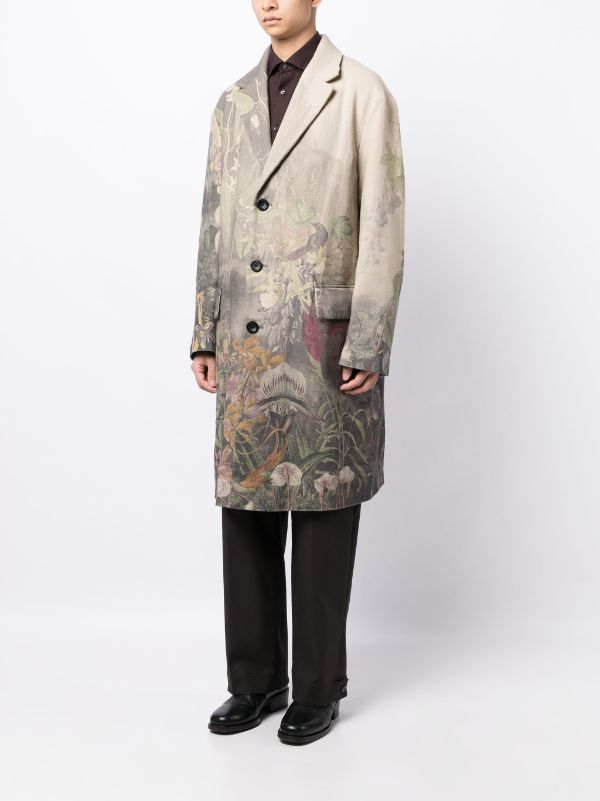 DRIES VAN NOTEN Men Rusty Engineered Print On Rustic Cotton Coat