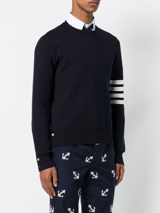 THOM BROWNE Men Milano Stitch Crew Neck Pullover In Cotton Crepe