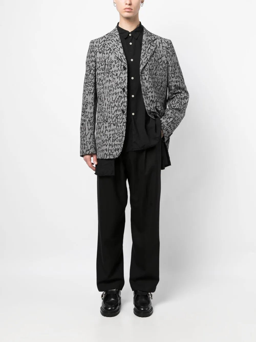 COMME DES GARCONS HOMME PLUS Men's Print Over Houndstooth Blazer