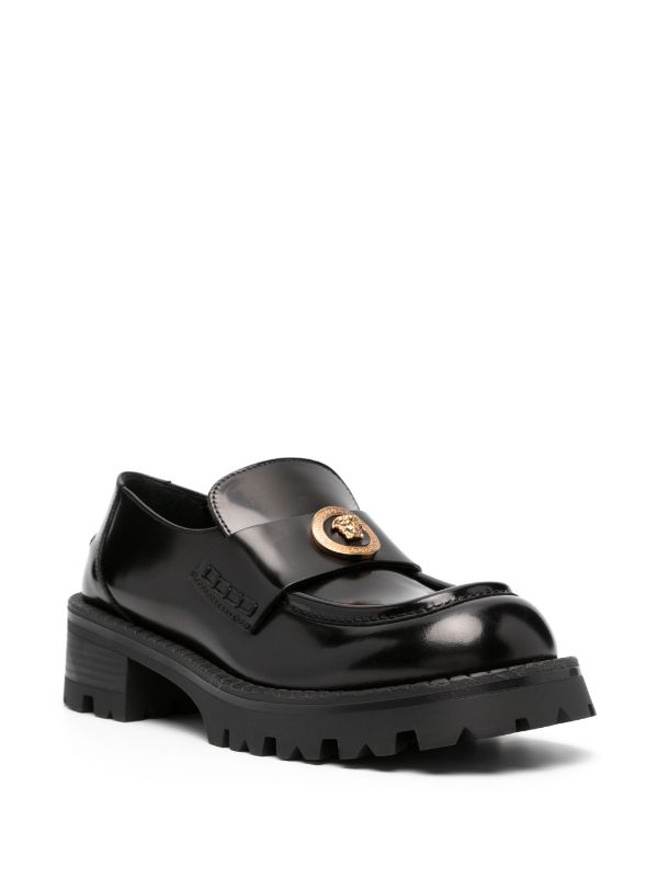 VERSACE Women Logo Leather Platform Loafers