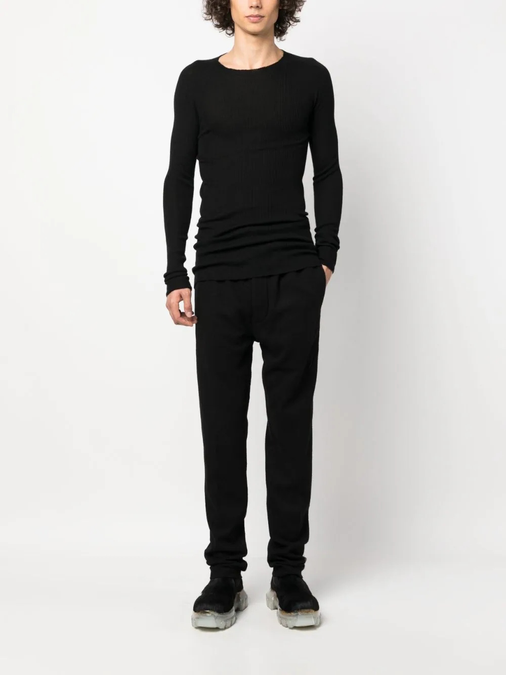 RICK OWENS Men Soft Wool Flannel Drawstring Slim Long Pants