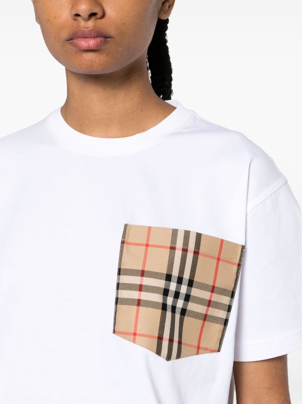 BURBERRY Women Check Print Pocket T-Shirt