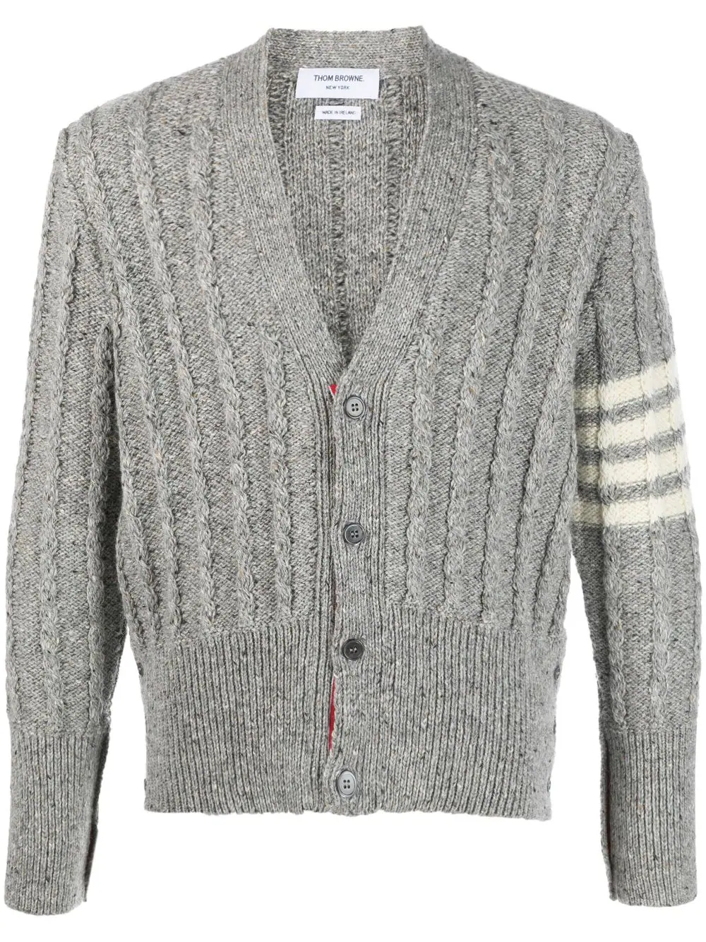 THOM BROWNE Men Twist Cable Classic Crew V Neck Cardigan