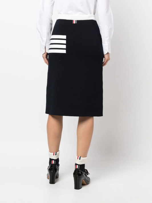 THOM BROWNE Women 4 Bar Wool Knitted High-Waist Midi Skirt