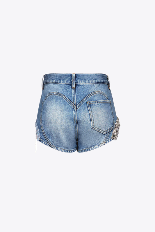 AREA Women Distressed Crystal Denim Hot Shorts