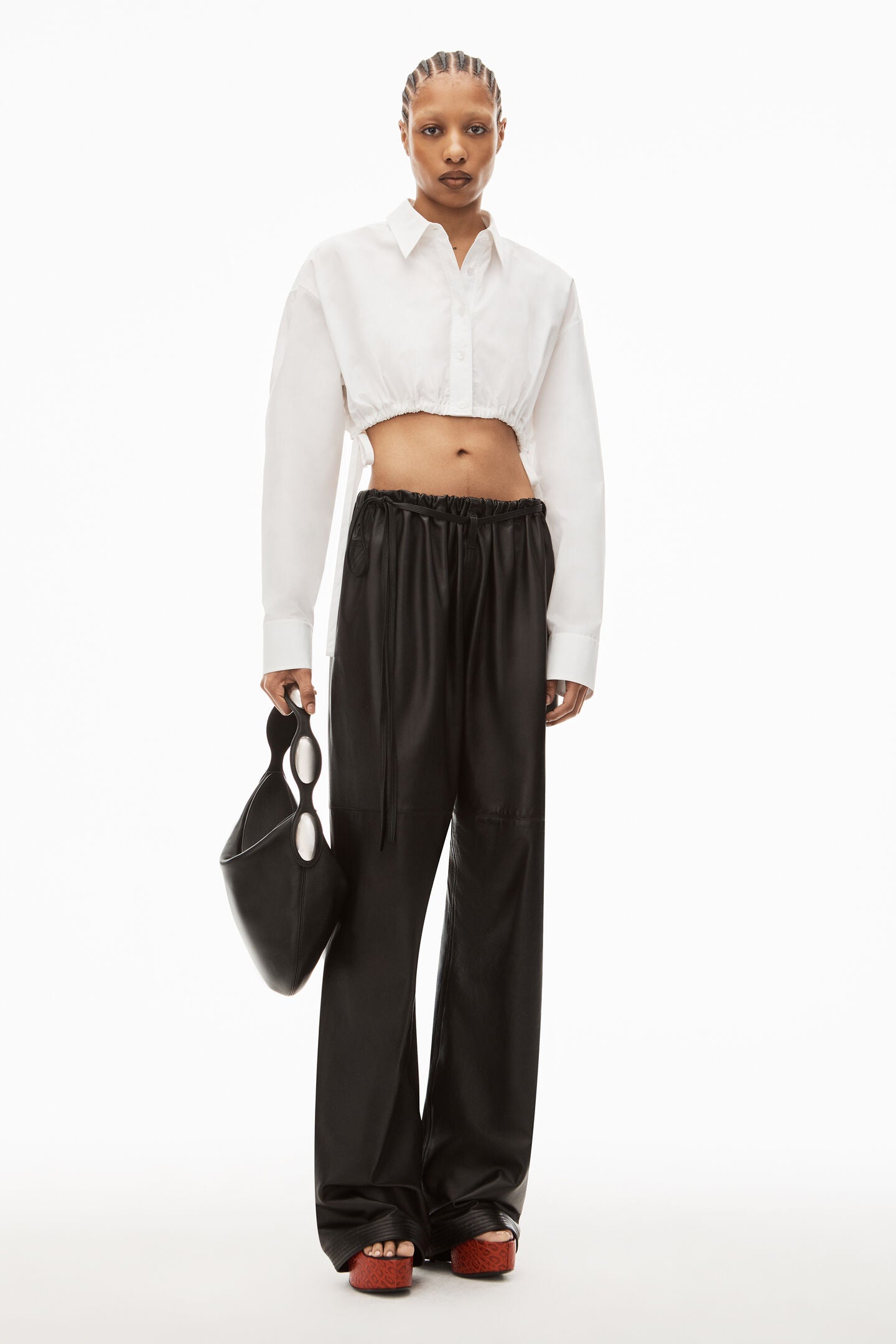 T BY ALEXANDER WANG Women Cropped Side Drawstrings At Hem Shirt