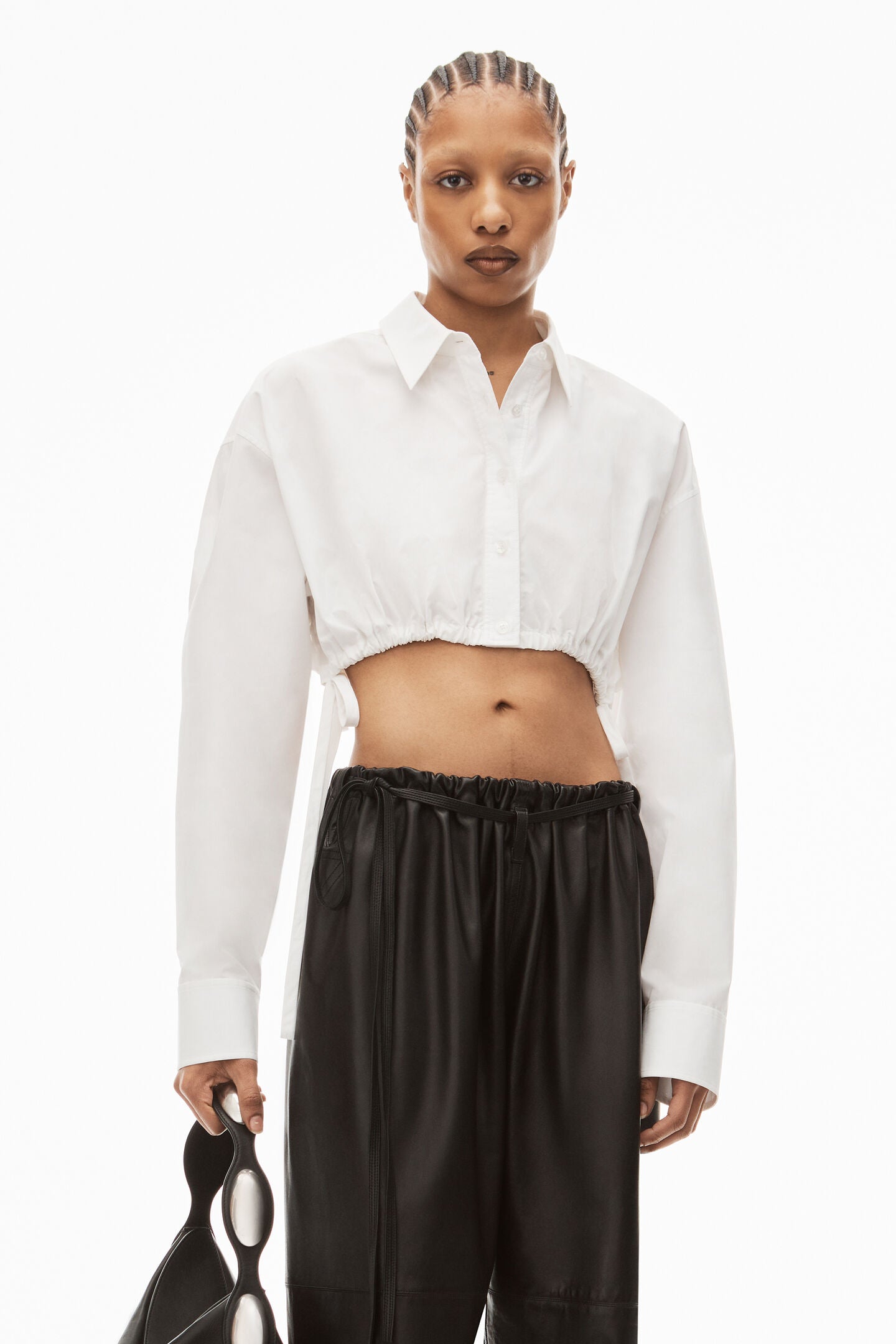 T BY ALEXANDER WANG Women Cropped Side Drawstrings At Hem Shirt