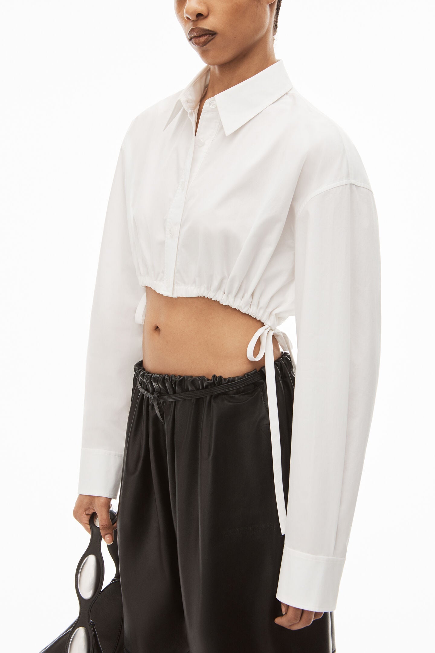 T BY ALEXANDER WANG Women Cropped Side Drawstrings At Hem Shirt