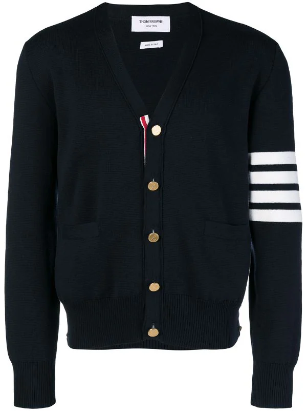 THOM BROWNE Men Milano Stitch V Neck Cotton Crepe Cardigan