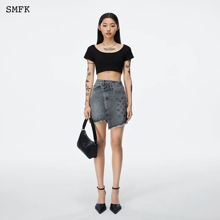 SMFK Women Chao Hand-Painted Denim Skirt