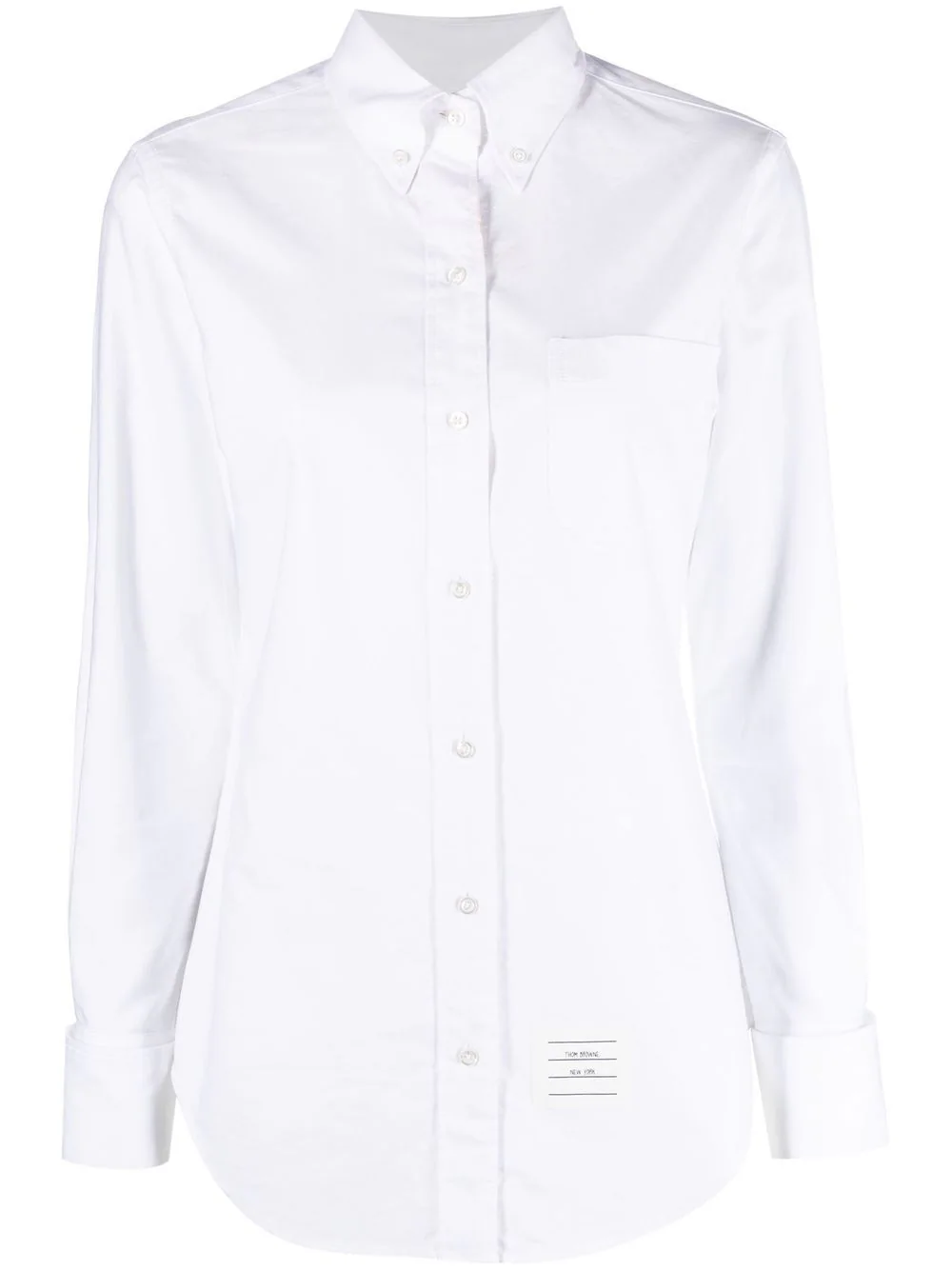 THOM BROWNE Women Point Collar French Cuff Shirt In Solid Oxford W/ Engineered Center RWB Stripe