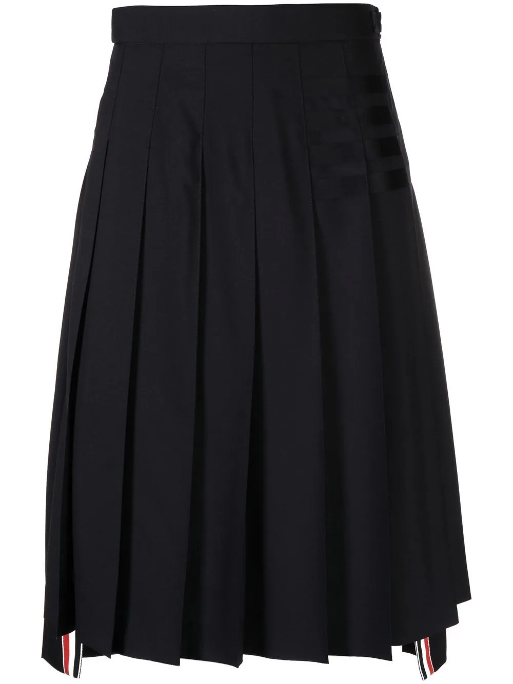 THOM BROWNE Women Below Knee Dropped Back Pleated Skirt In Engineered 4 Bar Plain Weave Suiting