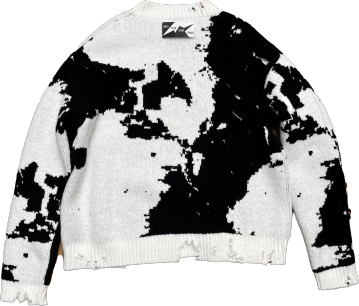 CEEC Men Black White Colorblock Distressed Sweater