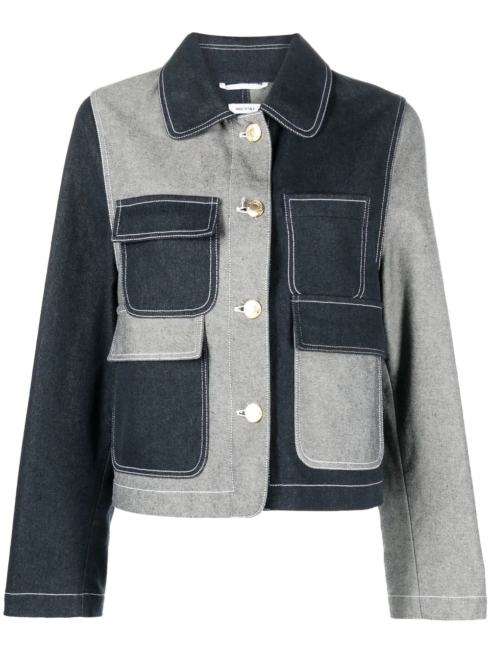 THOM BROWNE WOMEN FUNMIX ROUND COLLAR UTILITY JACKET IN DENIM