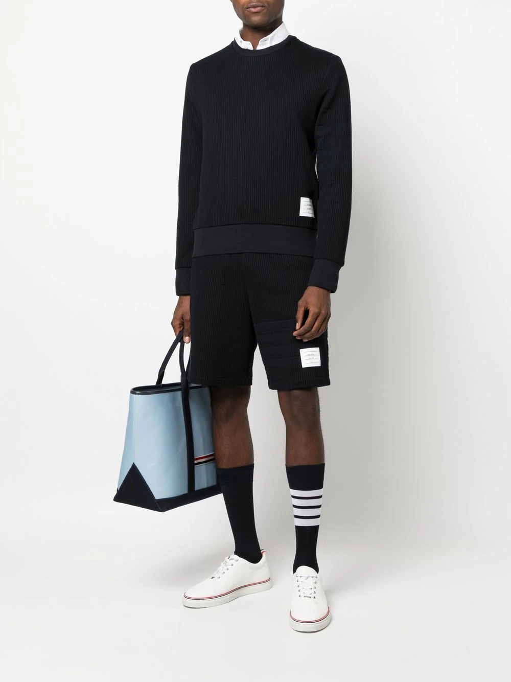 THOM BROWNE Men Striped Texture Classic Sweatshirt Pullover