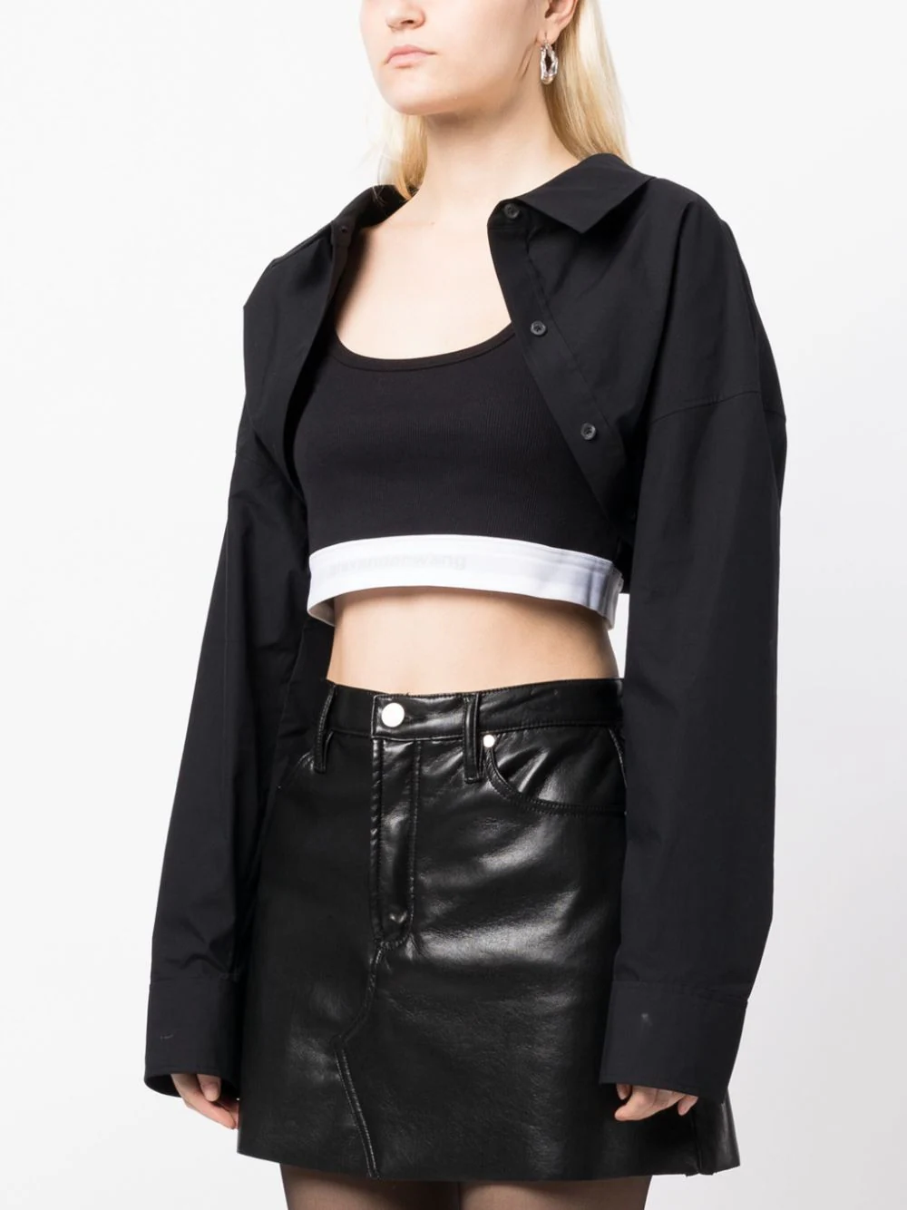 T BY ALEXANDER WANG Women Tucked Shirt Bolero And Logo Elastic Top