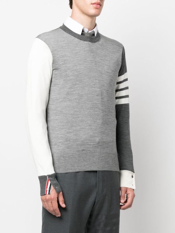 THOM BROWNE Men 4 Bar Fun Mix Classic Crewneck Paneled Sweater