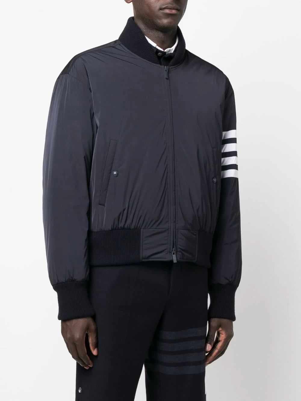 THOM BROWNE Men Striped 4 Bar Zip Bomber Jacket