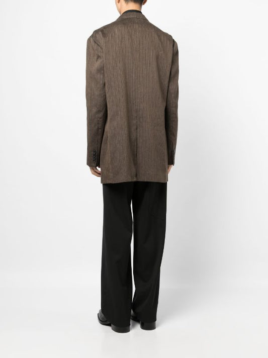 DRIES VAN NOTEN Men Blunt Washed Cotton Linen Polyester Stripe On Herringbone Structure Jacket