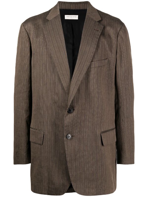 DRIES VAN NOTEN Men Blunt Washed Cotton Linen Polyester Stripe On Herringbone Structure Jacket