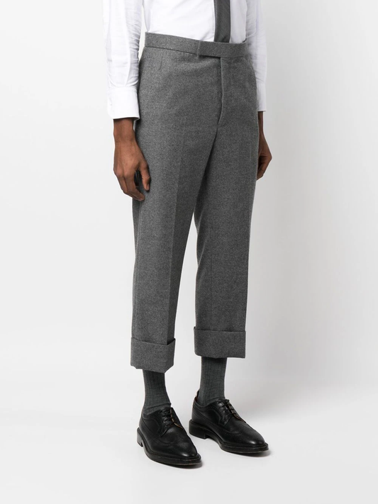 THOM BROWNE Men Low Rise Backstrap Trouser in Wool Flannel