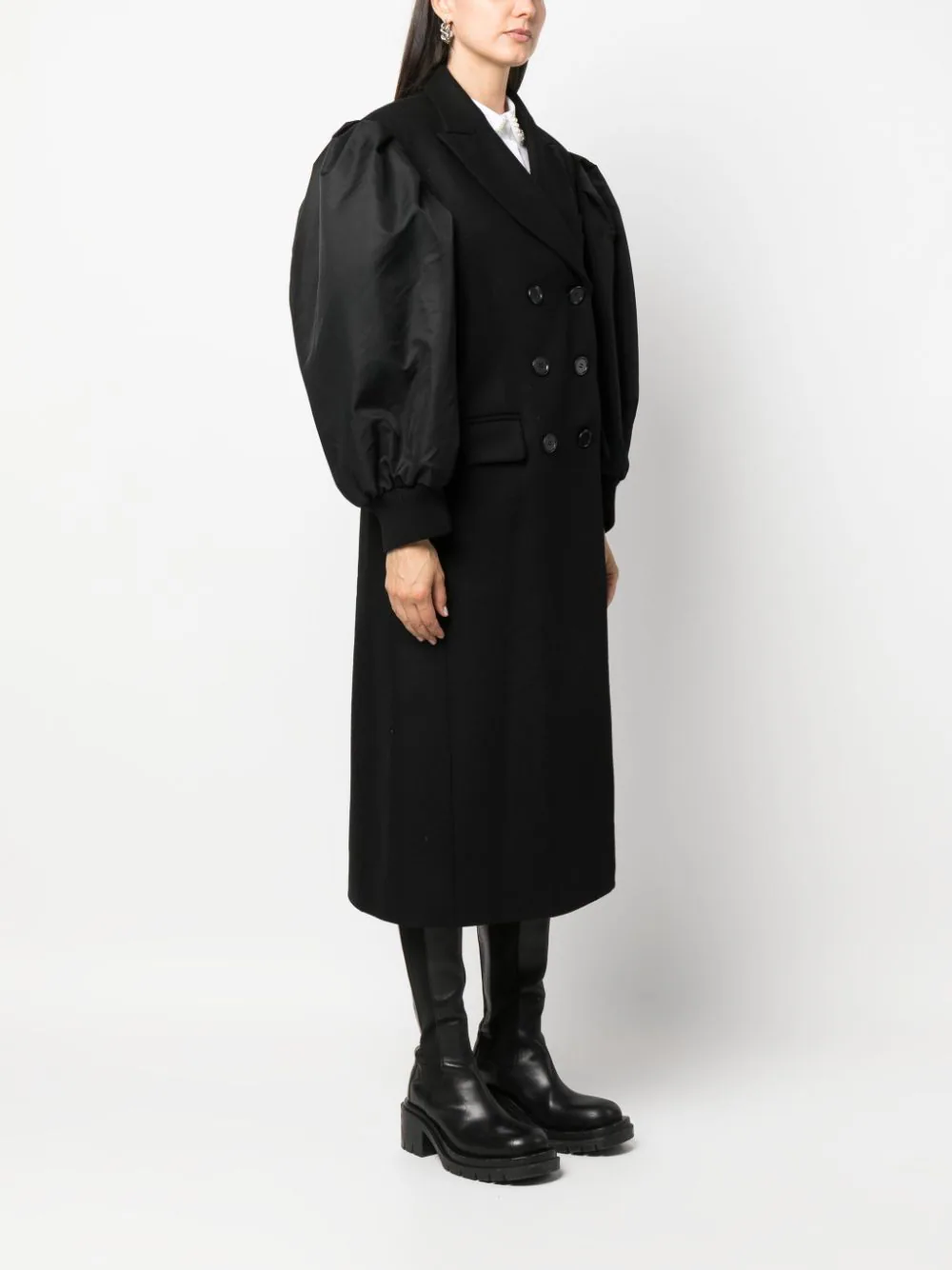 SIMONE ROCHA Women Double Breasted Coat With Bomber Satin Sleeves