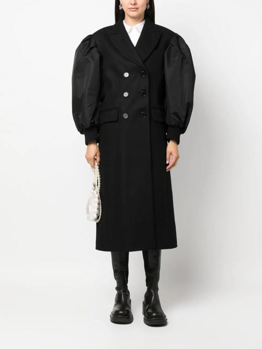 SIMONE ROCHA Women Double Breasted Coat With Bomber Satin Sleeves