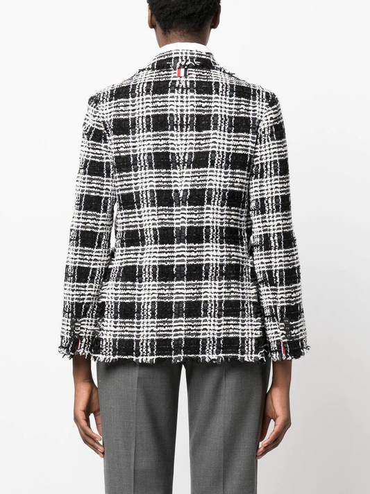 THOM BROWNE Women Classic Sportcoat W/ Fray Finishing In Pow Check Chenille Tweed