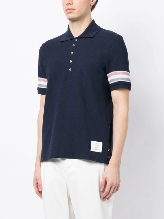 THOM BRWONE Men Textured Cotton SS Polo Shirt