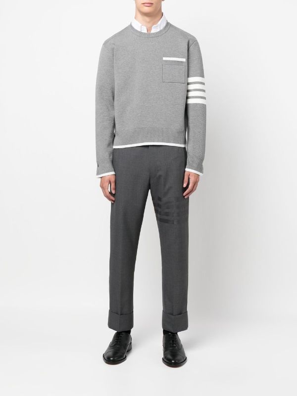 THOM BROWNE Men 4 Bar Stripe Front Pocket Crewneck Pullover