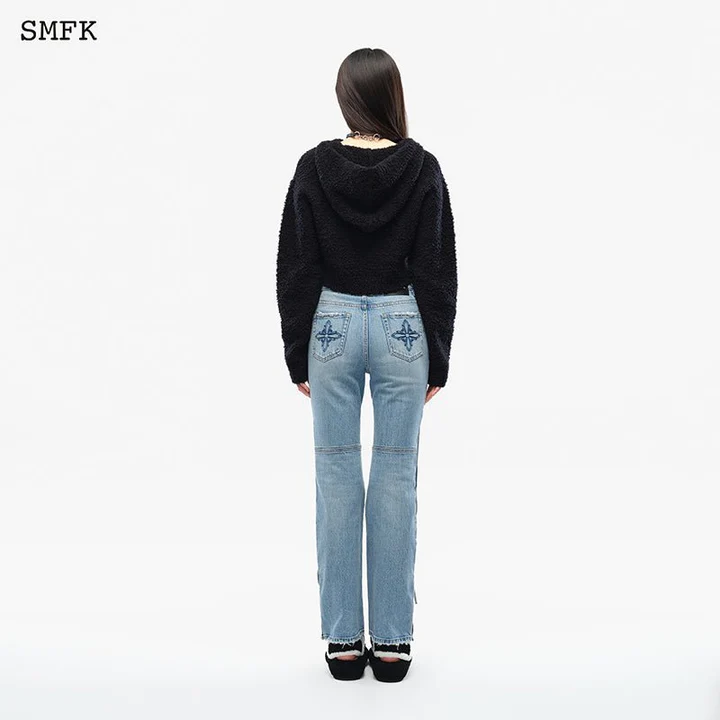 SMFK Women Compass Wool Knit Short Hoodie