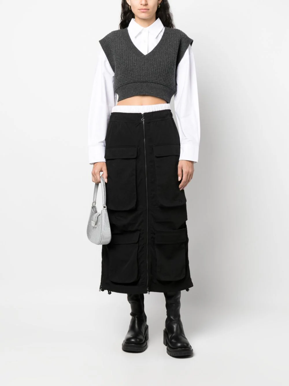 T BY ALEXANDER WANG Women Bilayer V-Neck Waffle Vest W/ Oxford Shirting