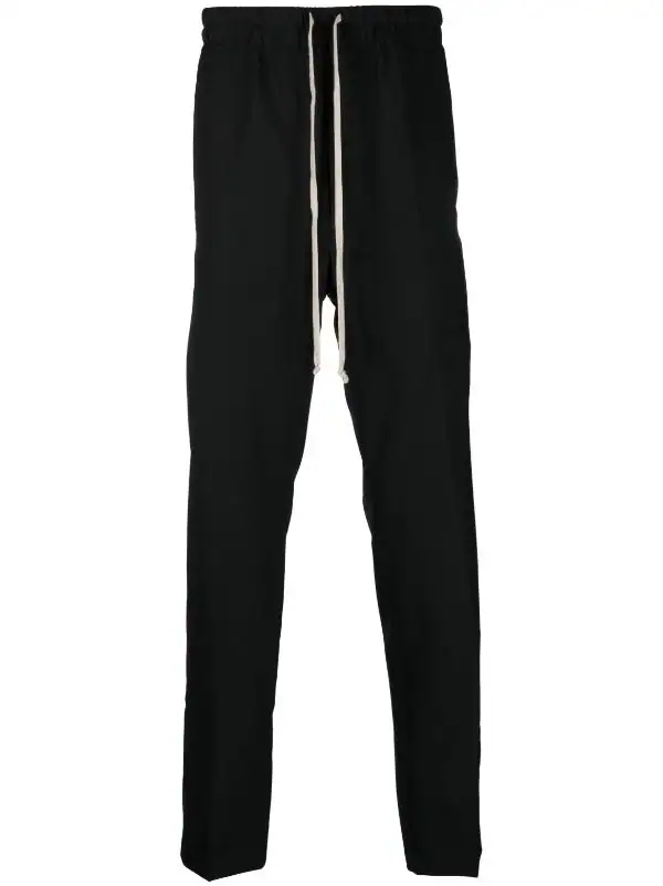 RICK OWENS Men Paper Finish Wool Drawstring Slim Long Pants