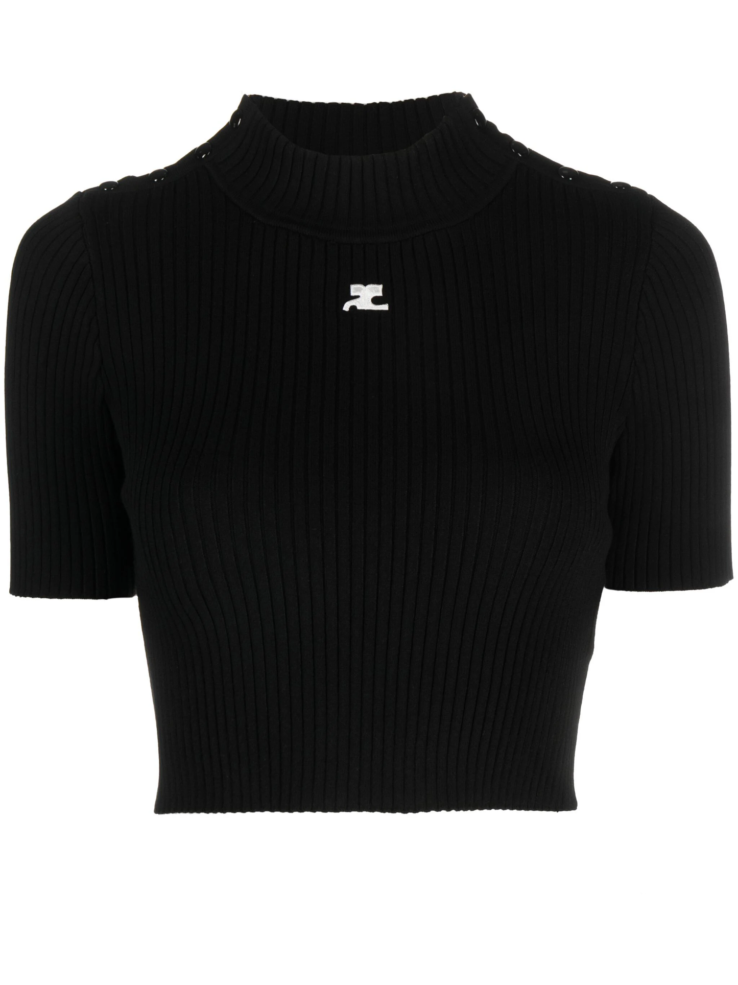 COURREGES Women Shoulder Snaps Rib knit Crop Sweater