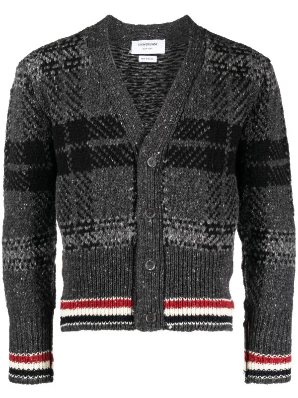 THOM BROWNE Men Tartan Striped Cardigan