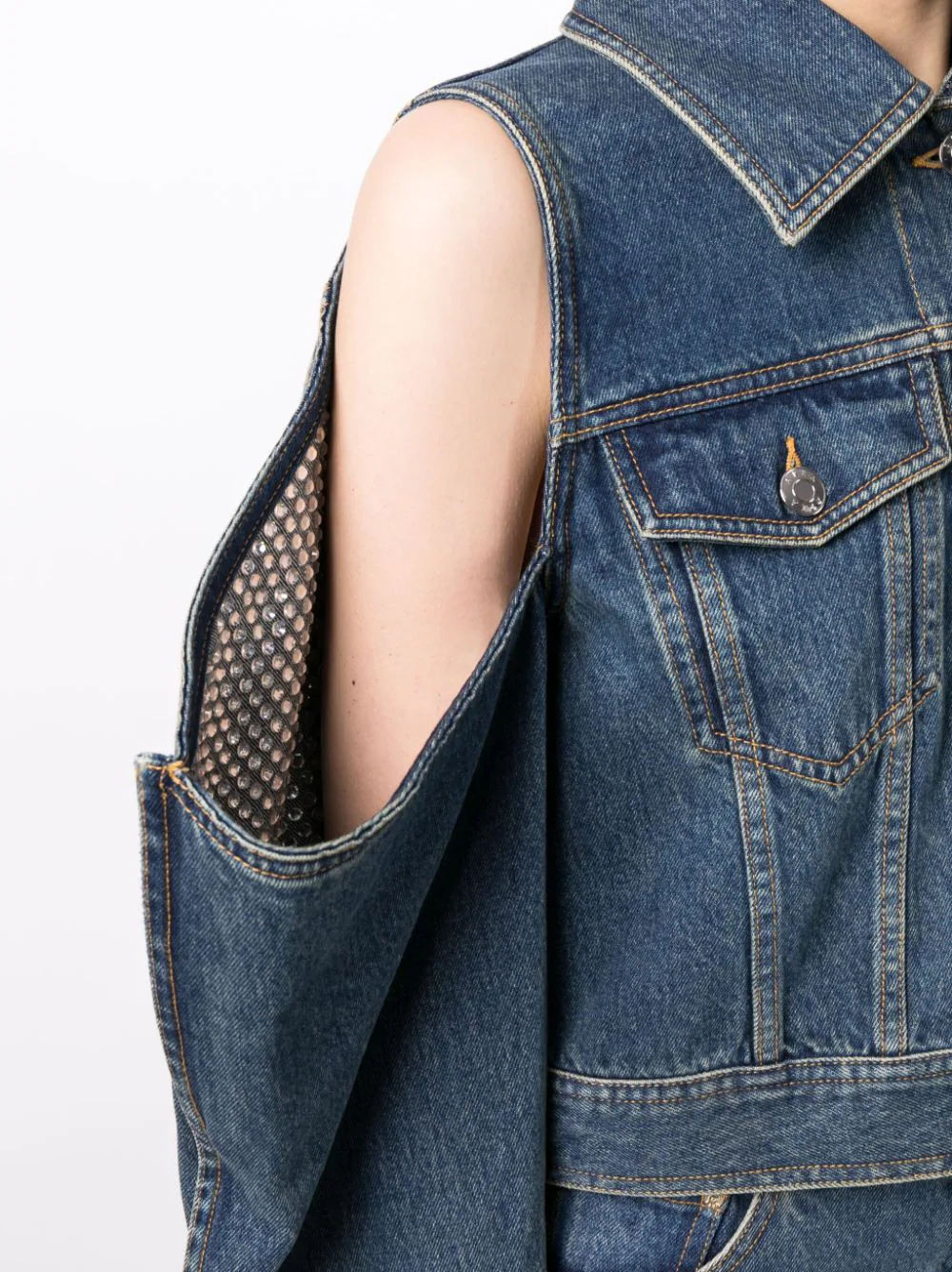 AREA Women Crystal Embellished Cutout Denim Jacket