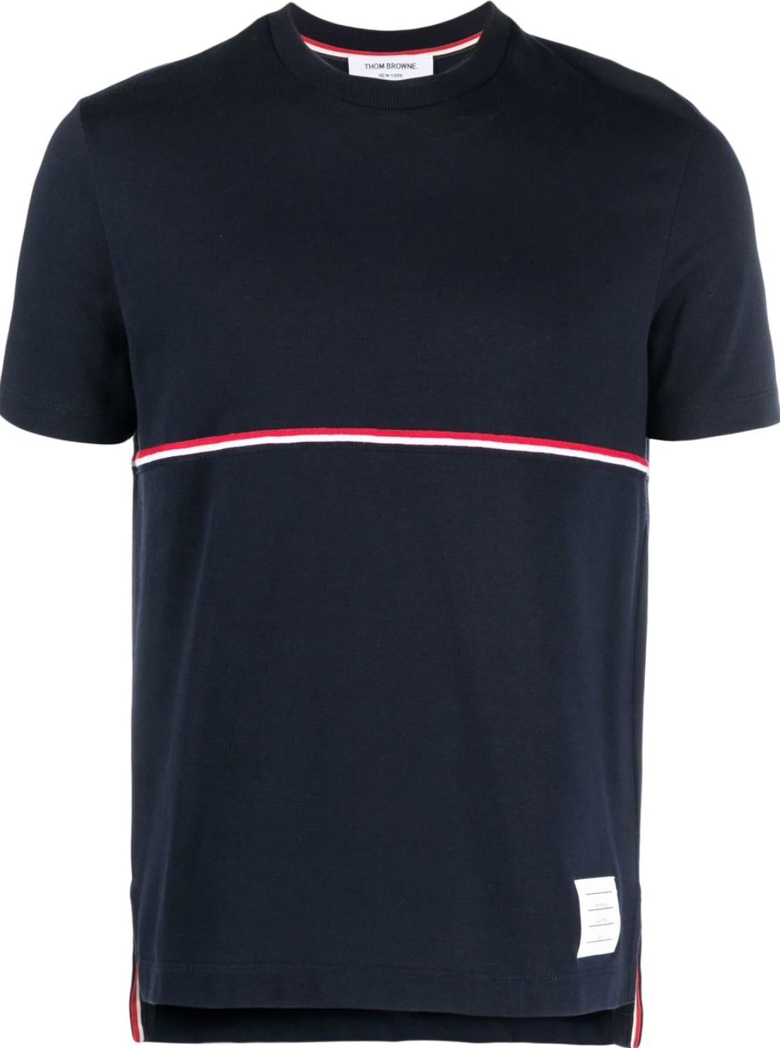 THOM BROWNE Men Short Sleeve Tee W/ RWB Stripe In Med Weight Jersey