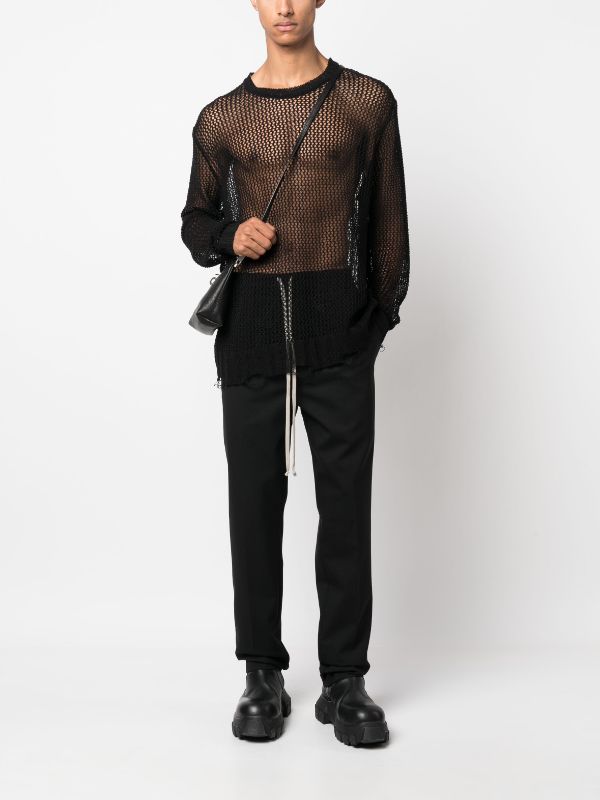 RICK OWENS Men Paper Finish Wool Drawstring Slim Long Pants