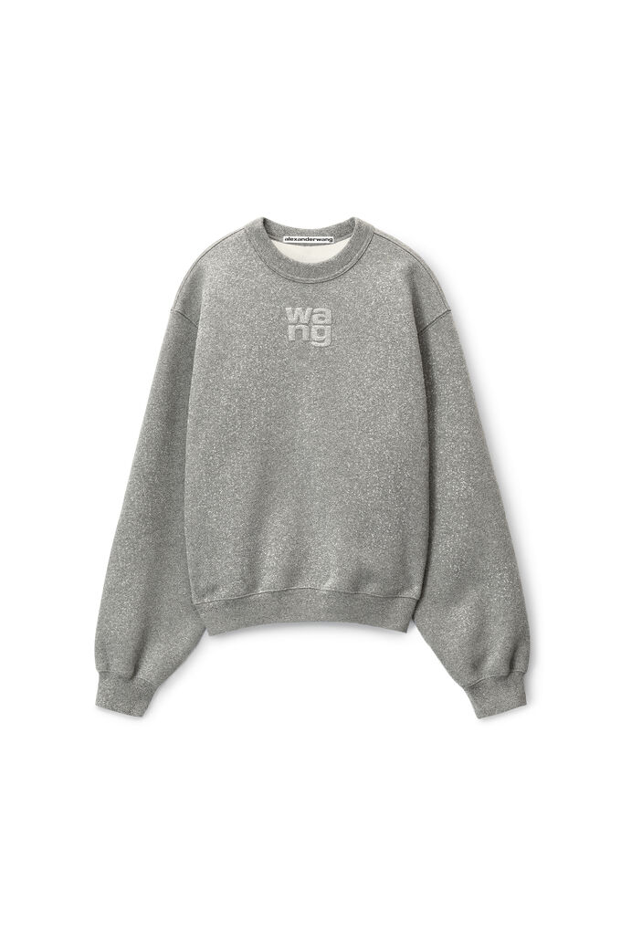 T BY ALEXANDER WANG Women Glitter Essential Terry Puff Logo Sweatshirt