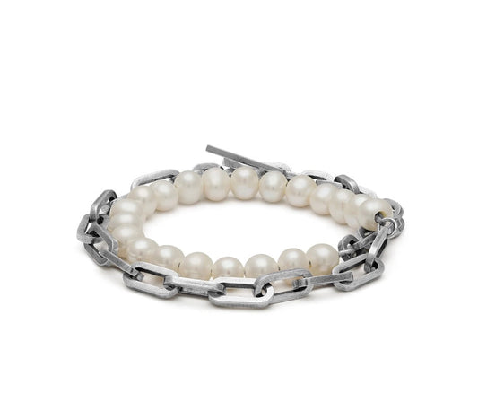 MAOR Trio Elm Bracelet/Necklace In Silver With White Pearl