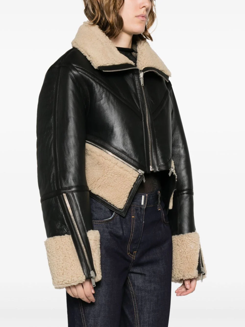 DION LEE Women Shearling Reversible Crop Arrow Coat